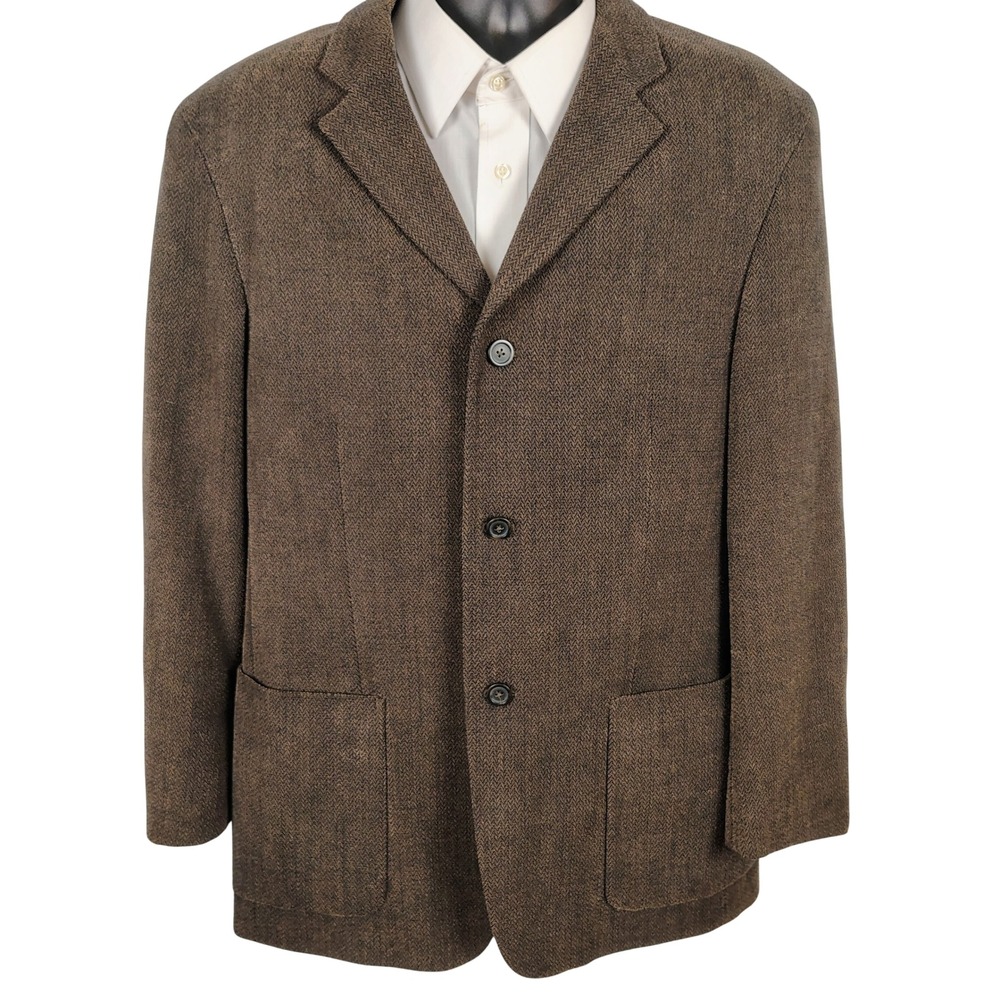 Pronto Uomo Mens L Blazer Brown Cotton Wool Blend Dark Academia Professorcore